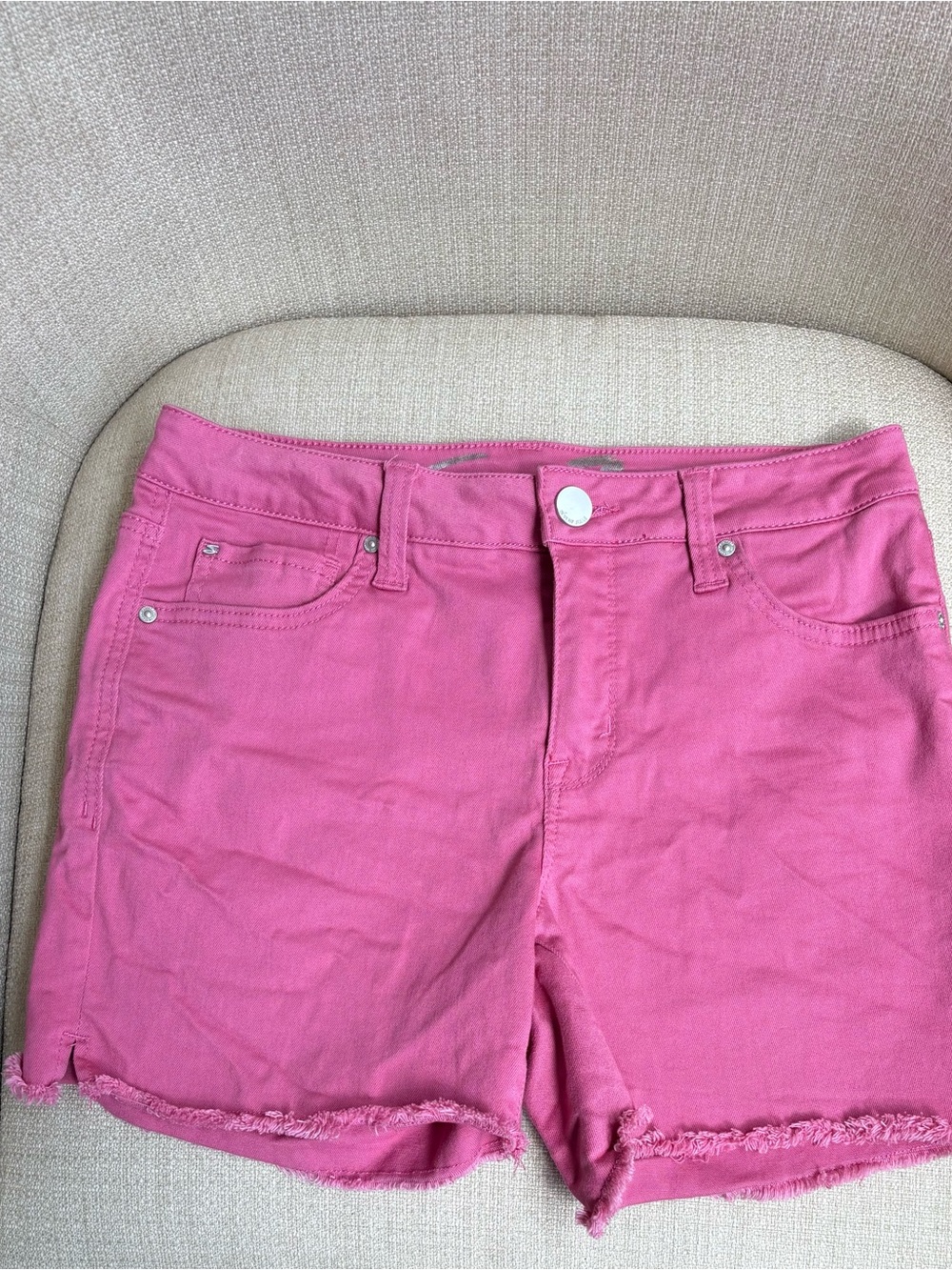 Seven7 Pink Frayed Hem Denim Shorts